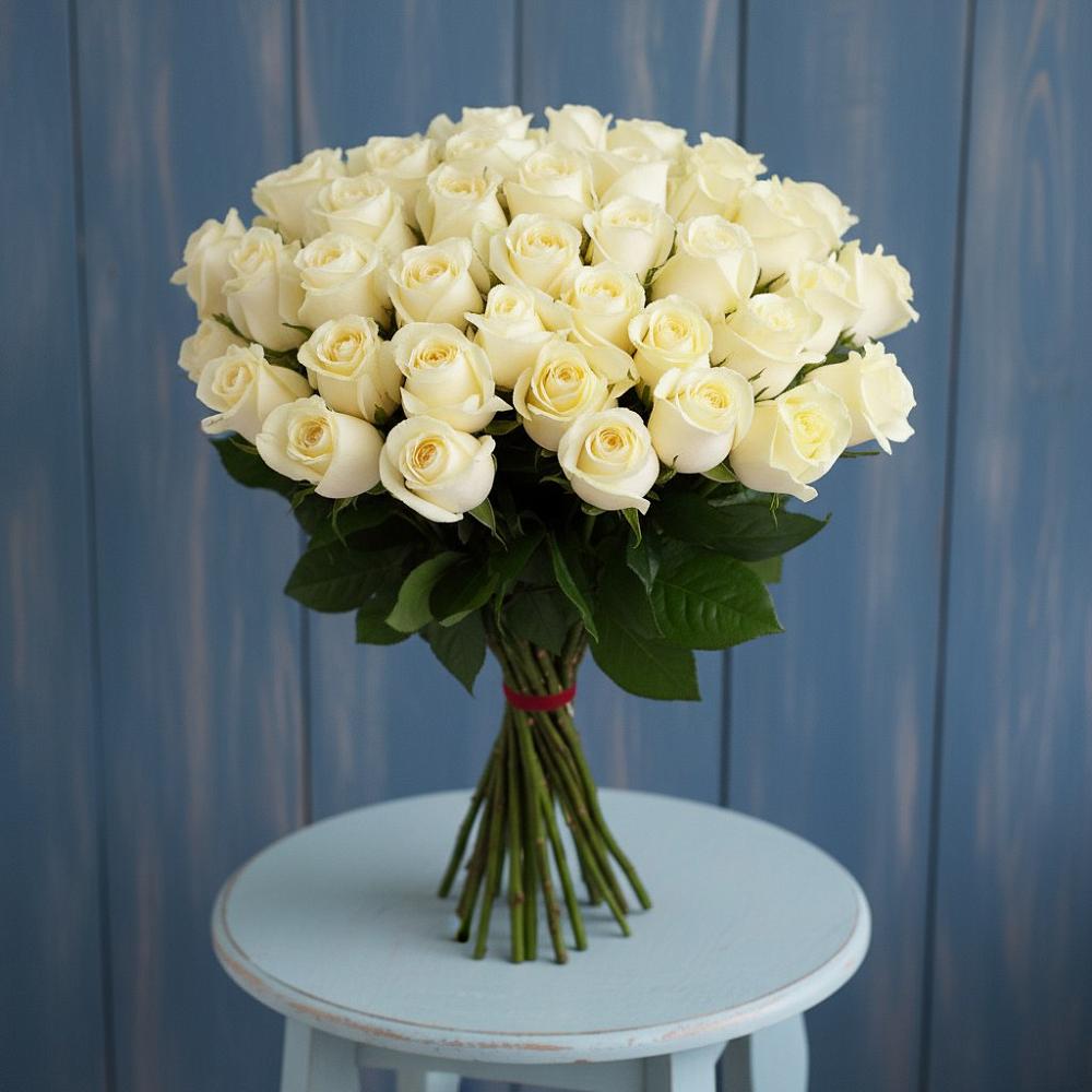Букет 51 Белая роза Эдлесс Лав в Пригородном Краснодарского края
