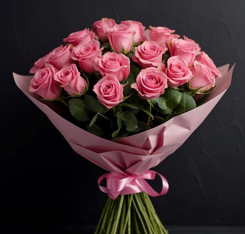 Букет 25 розовых роз в Пригородном Краснодарского края