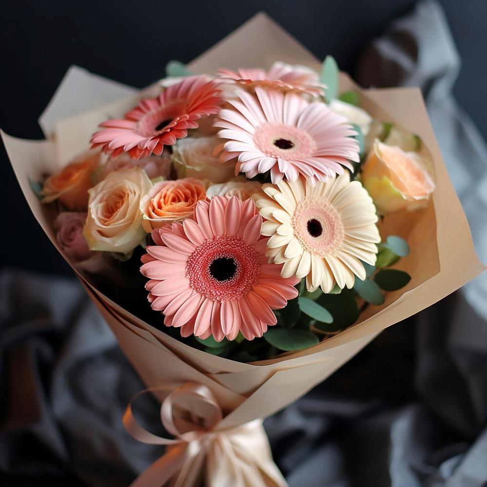 Букет цветов из: Герберы и Розы в Пригородном Краснодарского края